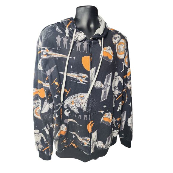 Star Wars Full Zip Hoodie Men Large Womens 2XL BB-8 Millennium Sweatshirt Lounge - Picture 3 of 14